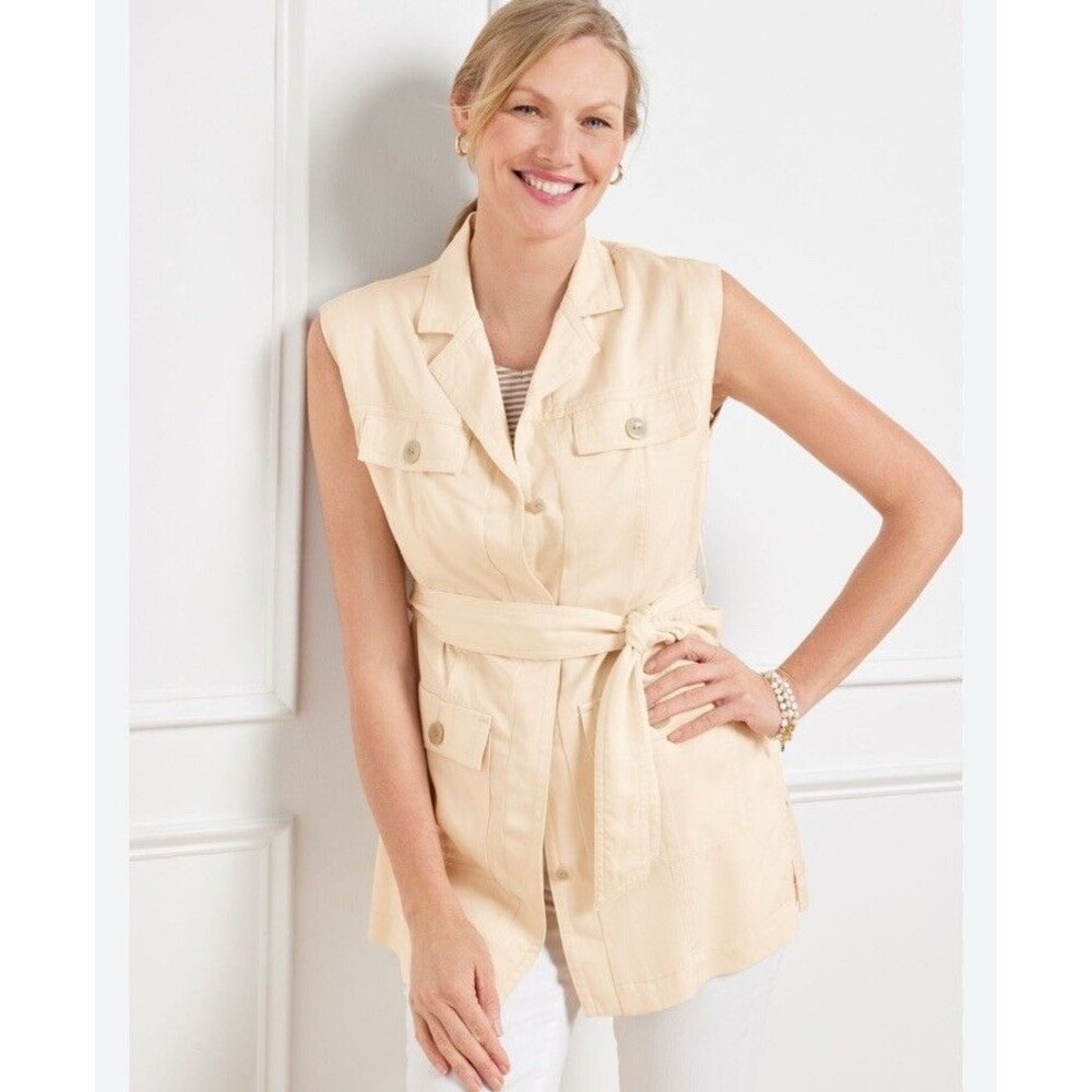 Talbots Tie Waist Vest Cream Resort Safari Outdoors Quiet Luxury Women’s Size 4 - Picture 1 of 13
